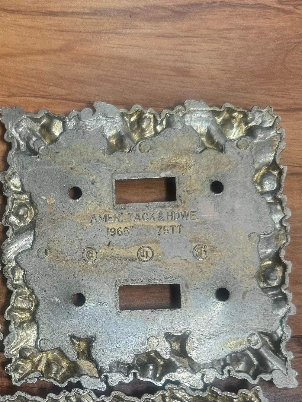 1970 American Tack Hardware Ornate Floral Brass Double Switch Cover - Wall